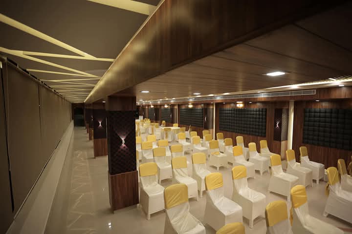 Elegant banquet hall interior with seating and premium event setup